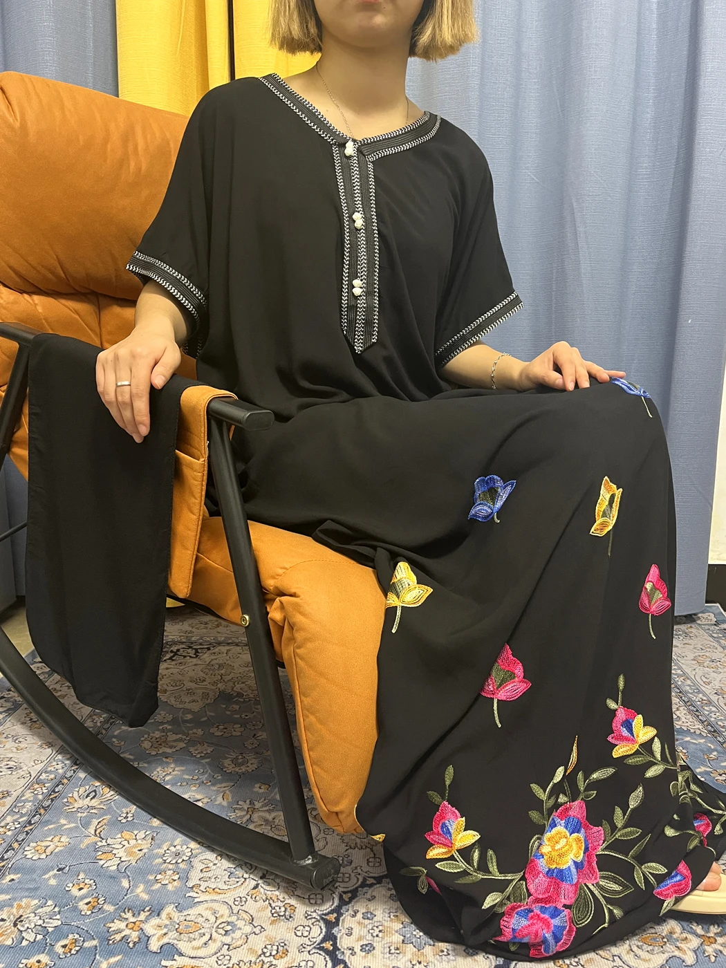 Abayas For Women Dubai 2023 Muslim Cotton Pure V-neck Embroider African Dresses Loose Novelty Robe Femme Musulmane With Turban