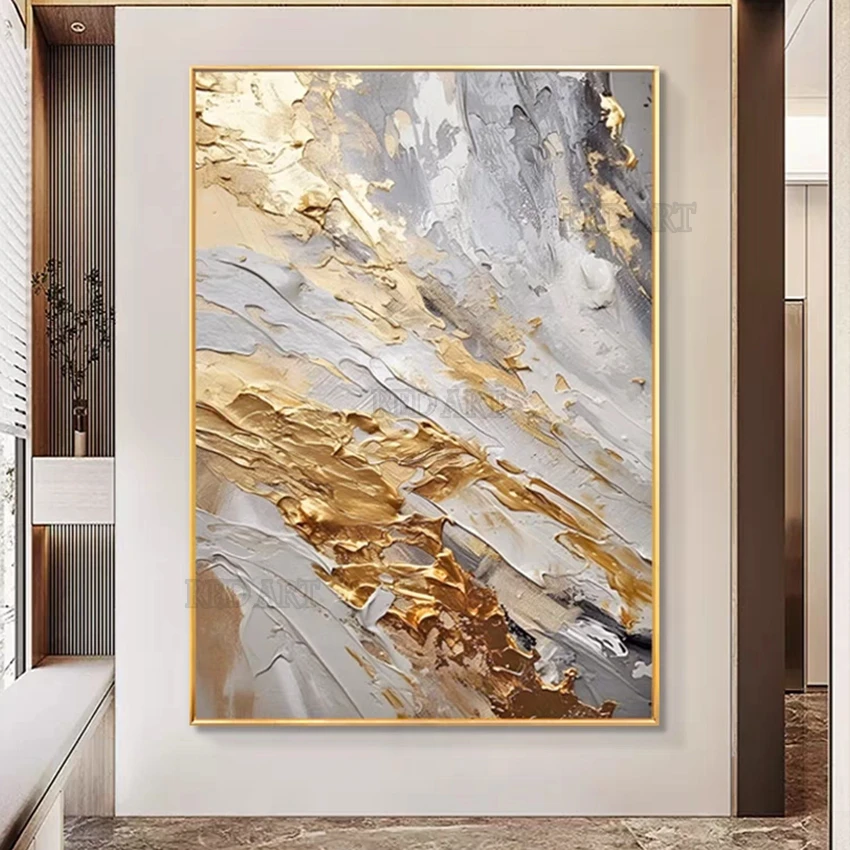 Large size contemporary hand-painted abstract golden foil oil painting on canvas for bedroom home decoration unframed oil painting wall art