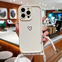 Heart - Embellished Thickened Silicone Crossbody Lanyard Phone Case - Soft Protective Cover - 7 - 8 - SE2 - SE3 (White)