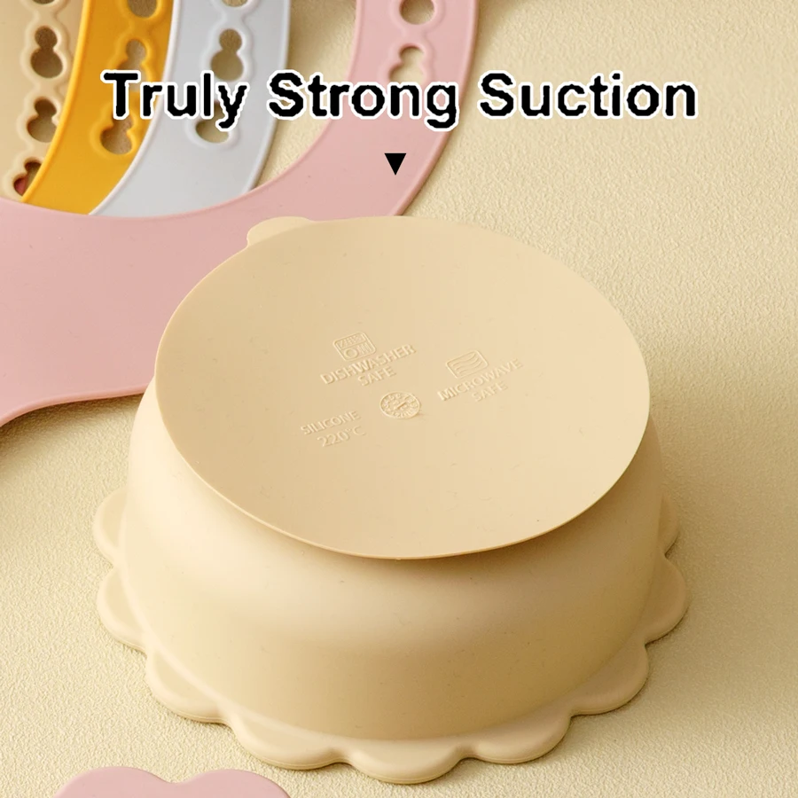 4PCS Baby Silicone Tableware Set Soft Spoon Fork Waterproof Baby Bibs Cartoon Lion Shape Bowl Portable Baby Dinner Set 5