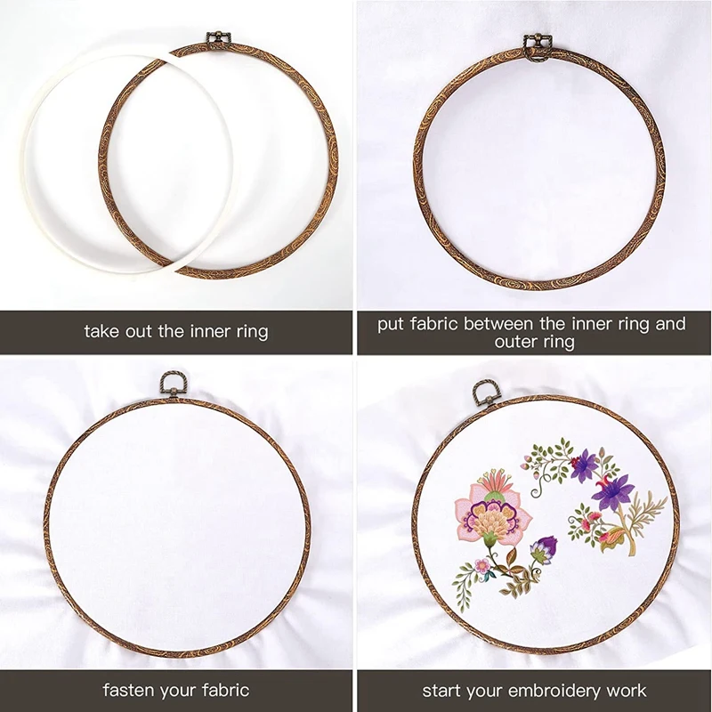 4 Pieces 8.4 Inch Embroidery Hoops Imitated Wood Display Frame Bulk Circle Embroidery Hoops