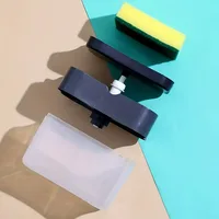 ที่ใส่ฟองน้ำแบบกดขวดเครื่องจ่ายสบู่เหลวอัตโนมัติเครื่องมือน้ำยาล้างจานของเหลวพร้อมฟองน้ำเช็ดคำสั่งผสมอ่างล้างจานใช้ในครัว 4