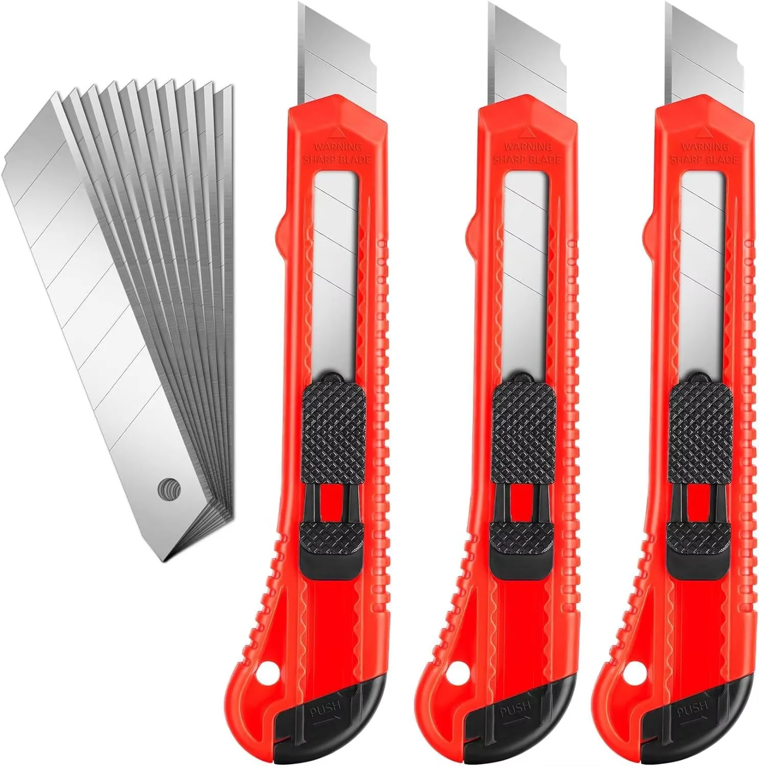 50 Pack Retractable Box Cutters - 18mm Wide Blade Utility Knives For Shipping & Crafts