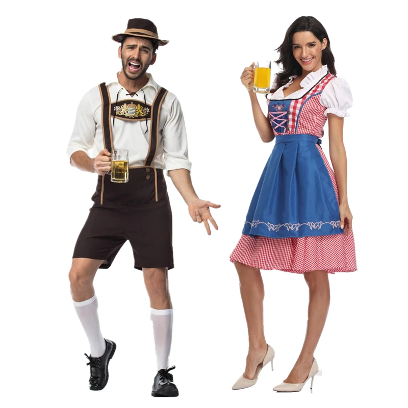 

Women Bavaria Oktoberfest Dress Costume Man Dirndl Lederhosen Beer Carnival Party Outfit Fancy Dress