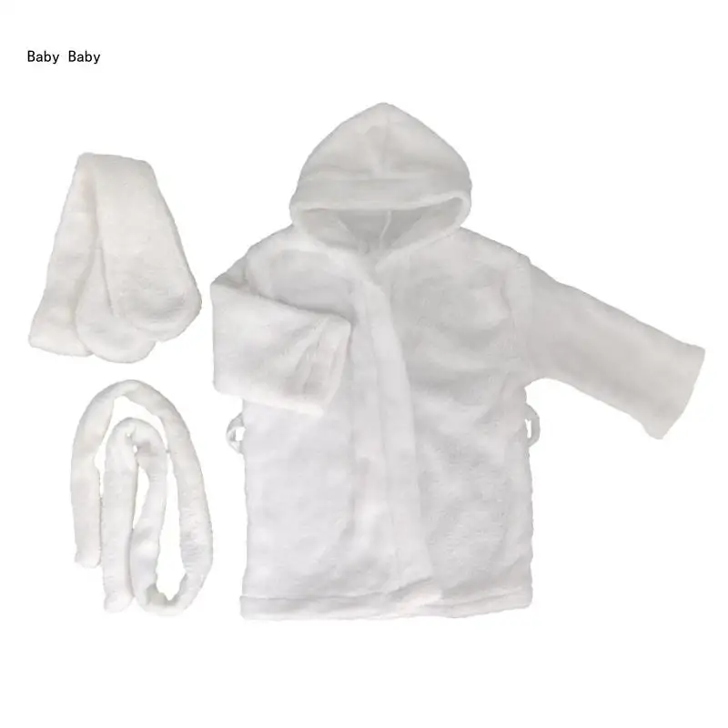 

3Pcs/Set Soft Newborn Hooded Bathrobe White 100 Days Baby Photography Pajamas Infant Photoshoots Props Shower Gift Q81A