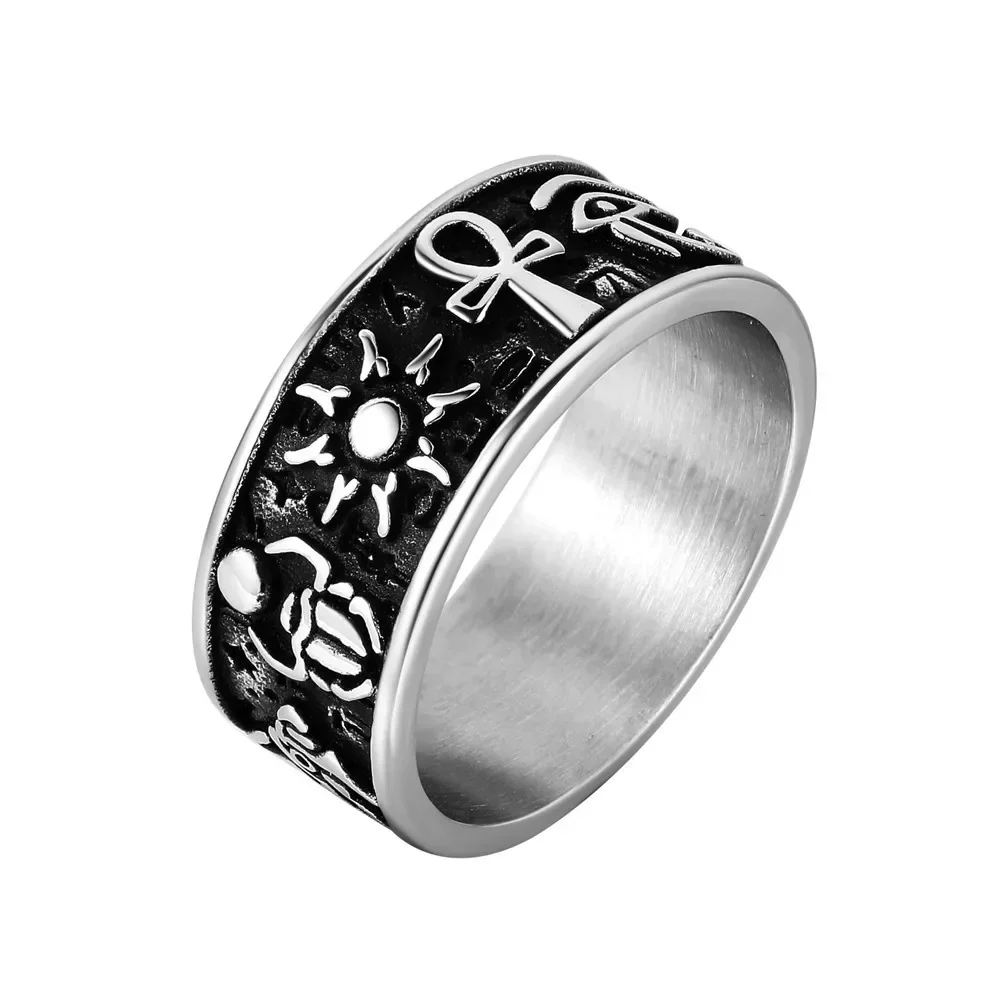 

CHUANGCHENG Personalized Retro Horus Eye Anubis Cross Titanium Steel Stainless Steel Rings Size 7-12