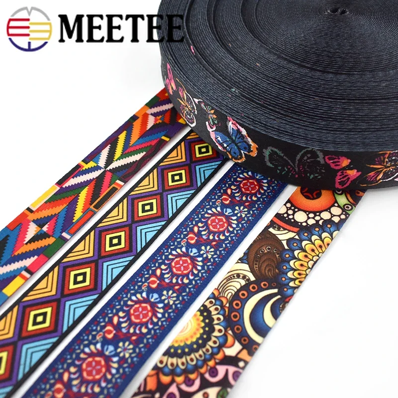 5Meters Meetee 38mm Fashion Print Ethnic Jacquard Webbing Bags Strap Belt Ribbon DIY Textile Clothing Decor Sewing Accessories