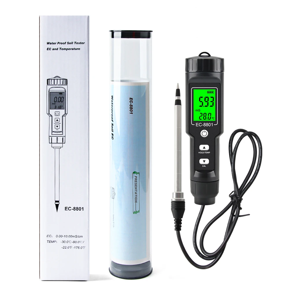 Soil EC Tester 0.00~10.00mS/cm Conductivity Soil EC PH Meter Detachable Probe Au