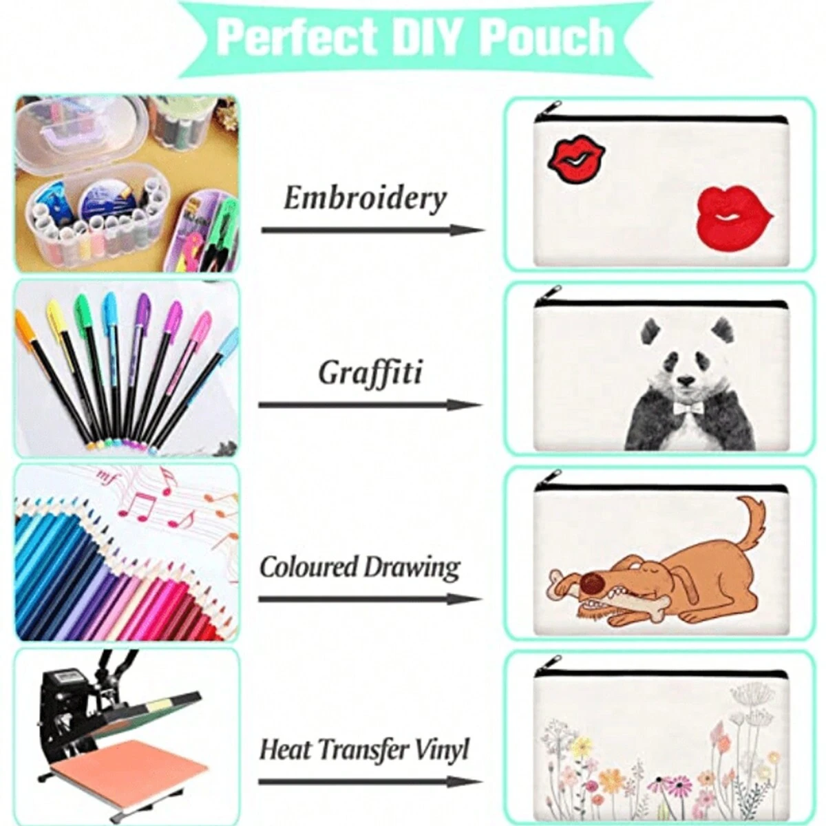 Cosmetic Bag Storage Bag Canvas Multi Functional Zipper Pencil Case For Students DIY