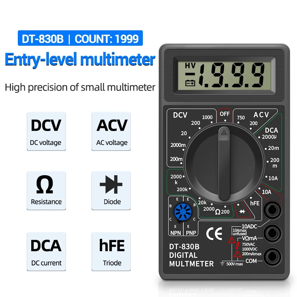 White Deer Multimeter, DT-830B Amp Volt Ohm Tester Ammeter