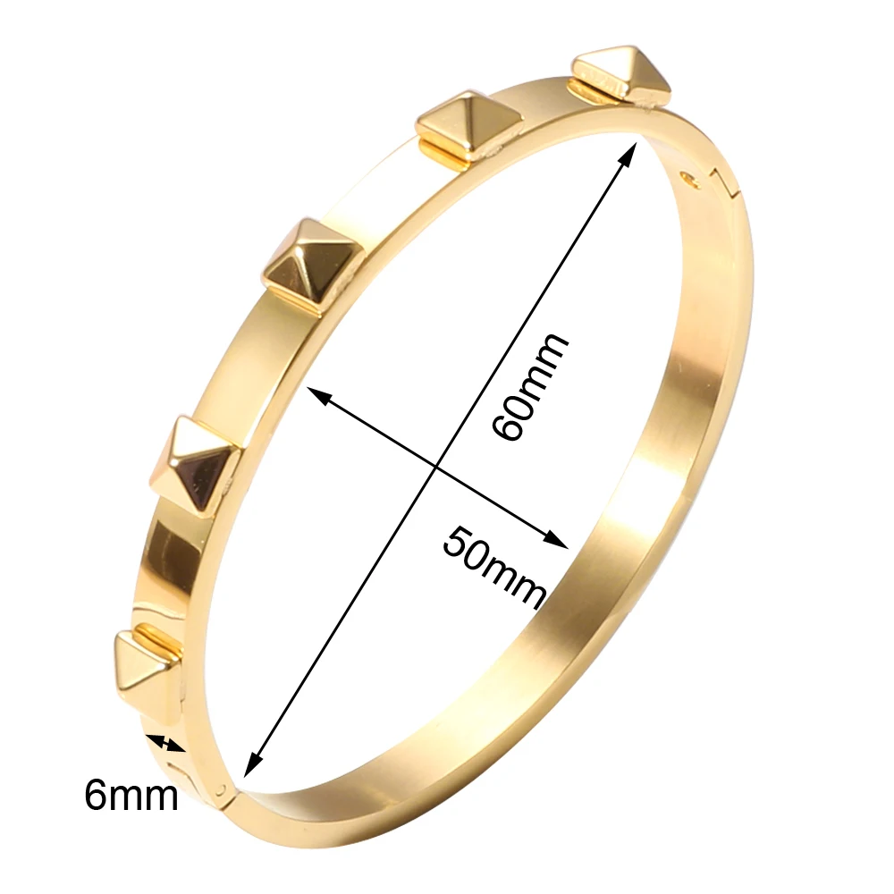 Bangle Bracelet Stainless Steel Bracelet Stainless Steel Luxury Jewelry 6mm Width 5 Pyramid Charms Bangle Gold Color Rivet Bracelet For Men Women Fashion Jewelry