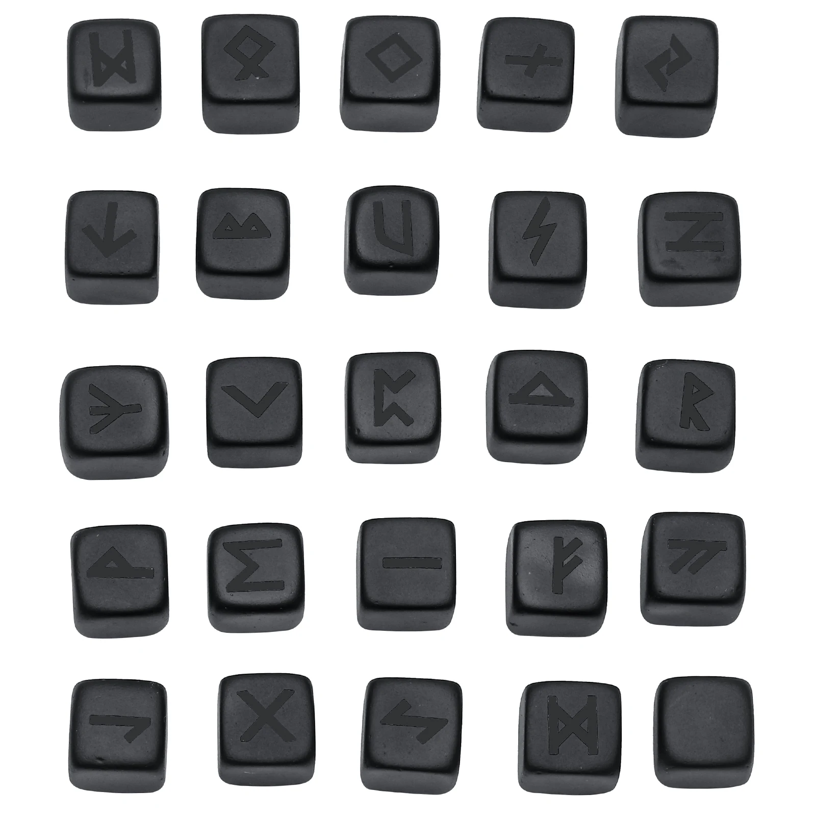 25Pcs/Set Black Obsidian Rune Stones With Titanium Engraved Elder Futhark Alphabet Symbol For Charka Balancing Meditation