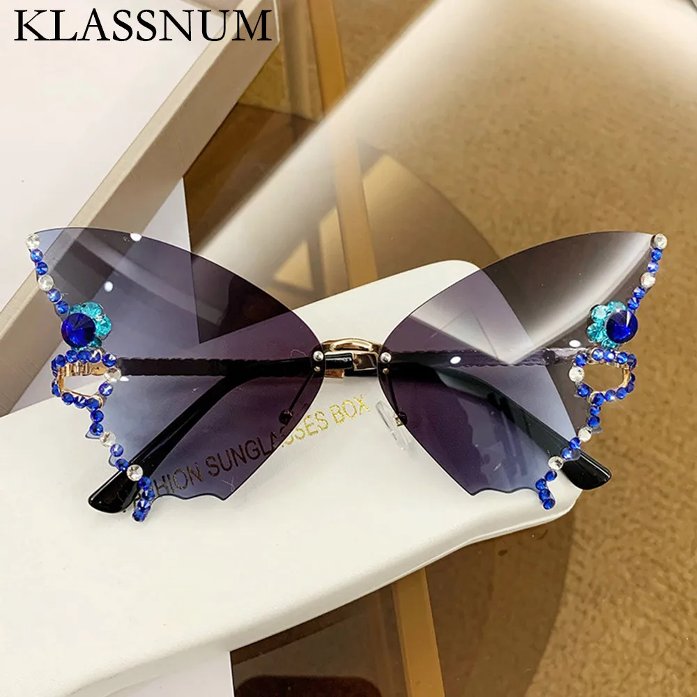 

Luxury Diamond Butterfly Sunglasses Women Brand Vintage Rimless Oversized Sun Glasses Ladies New Fashion Eyewear Gafas de sol