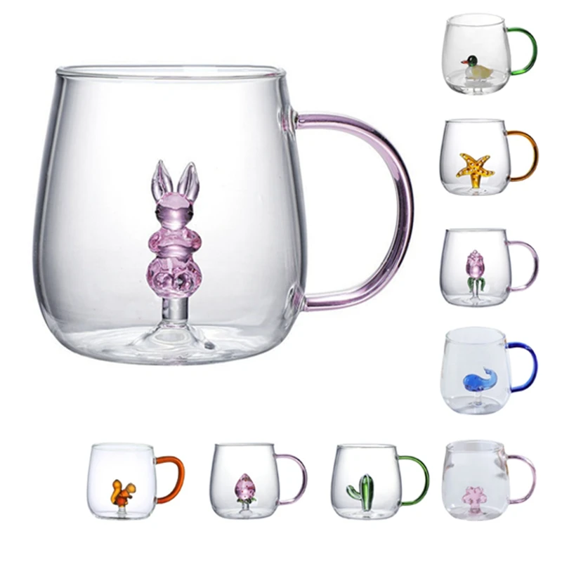 3D Cartoon Animal Glass Cup Home Cute Fruit Juice Cold Drink Water Cup Coffee Tea Milk Tazza Di Vetro Semplice Trasparente