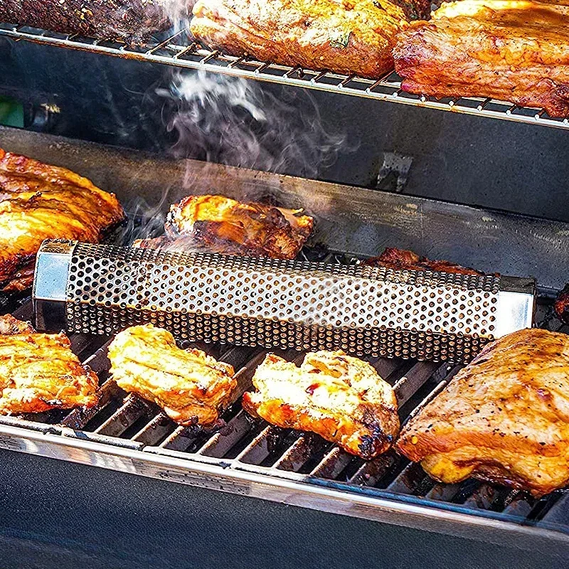 Stainless Steel BBQ Smoker Grill Tube Perforated Mesh Smoker Tube Filter Outdoor Cold Cigarette Box BBQ Accessories Tools smoker accessories smoker accessory pellet smoker tube