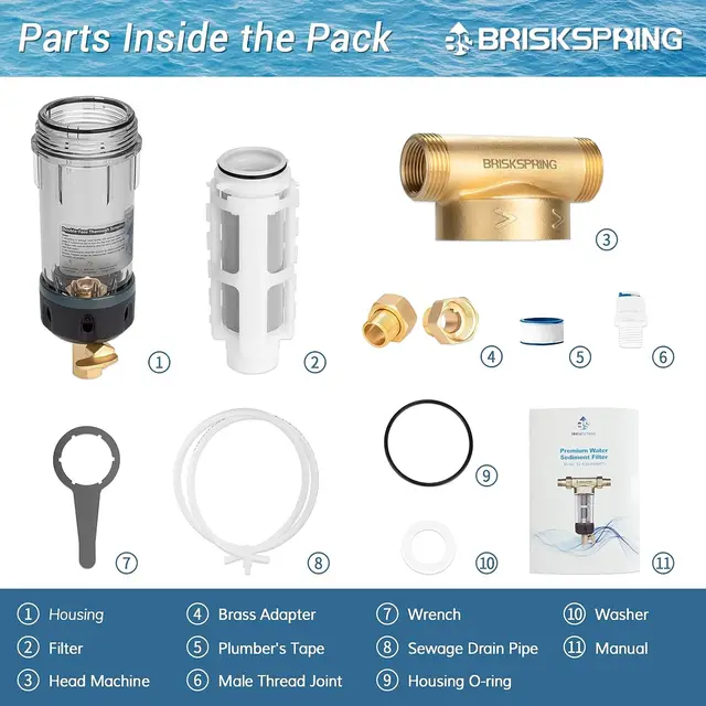 BriskSpring Back Flush  Sediment Filter Spin Down  Whole House Water Pre-Filtration System 40/100 Micron Pre-Filter For Home 6
