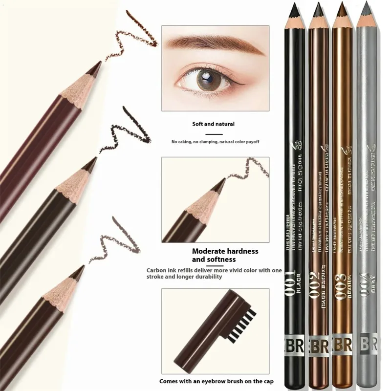 Wasserfester Holz-Doppelendiger Augenbrauenstift Glatter Langanhaltender Verwischfester Eyeliner-Stift 4 Farben Matt Chromogenes Make-up – Detail 4