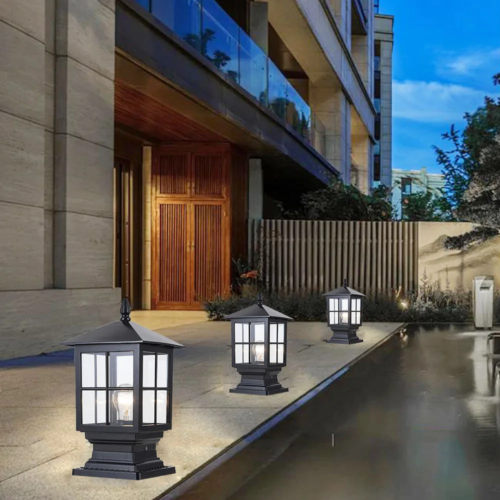 E27 Outdoor Garden Column Light Waterproof Landscape Deck Post Pillar Light Villa Pathway Fence Bollards 110V 220V
