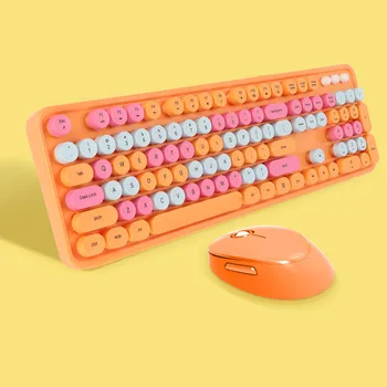 Wireless Keyboard Mouse Desktop Keyboard Mouse Kit Detachable Keycap with USB Receiver for Home for Gaming for Office for Girls