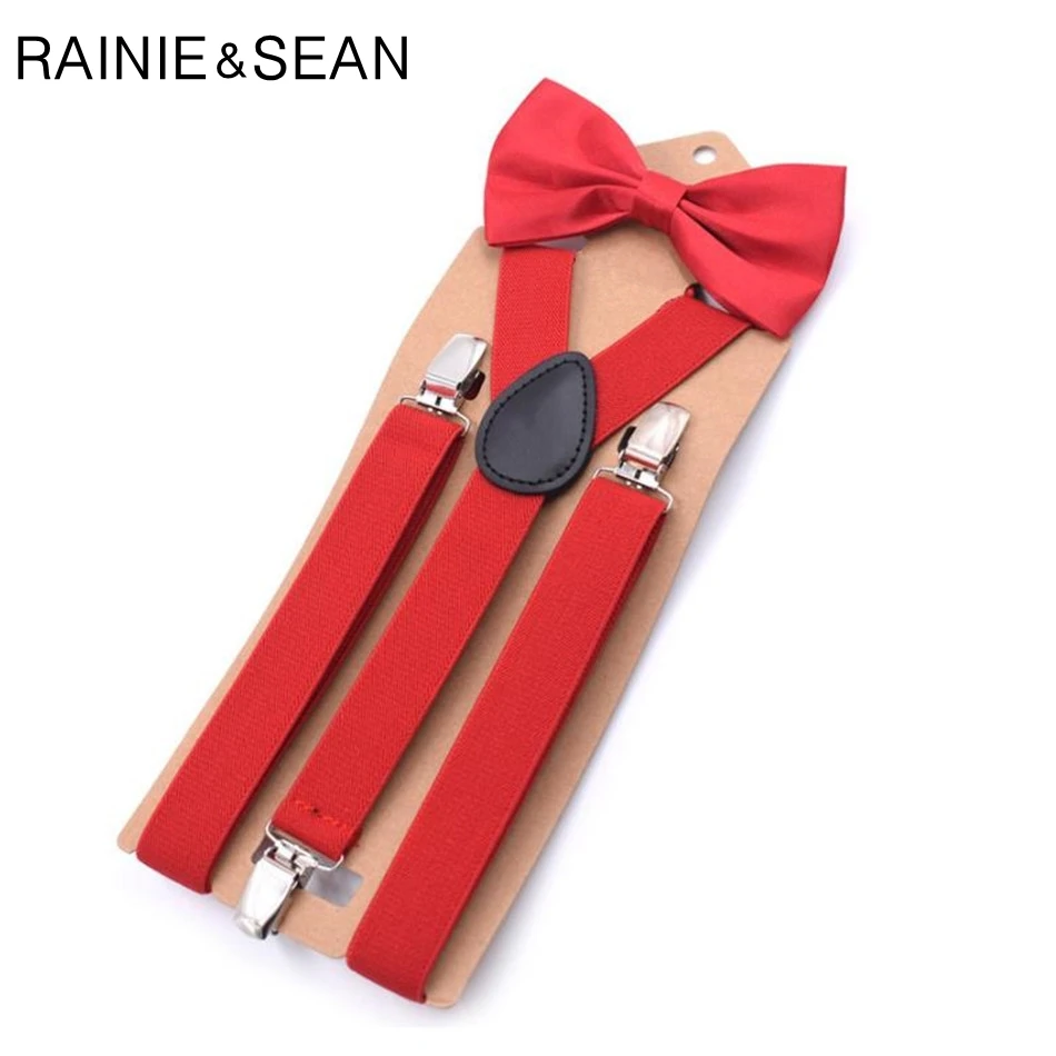 Ремень с бантом RAINIE SEAN для мужчин, женщин, детей, красный кожаный ремень для брюк, подтяжки для свадебного платья, мужской ремень для брюк