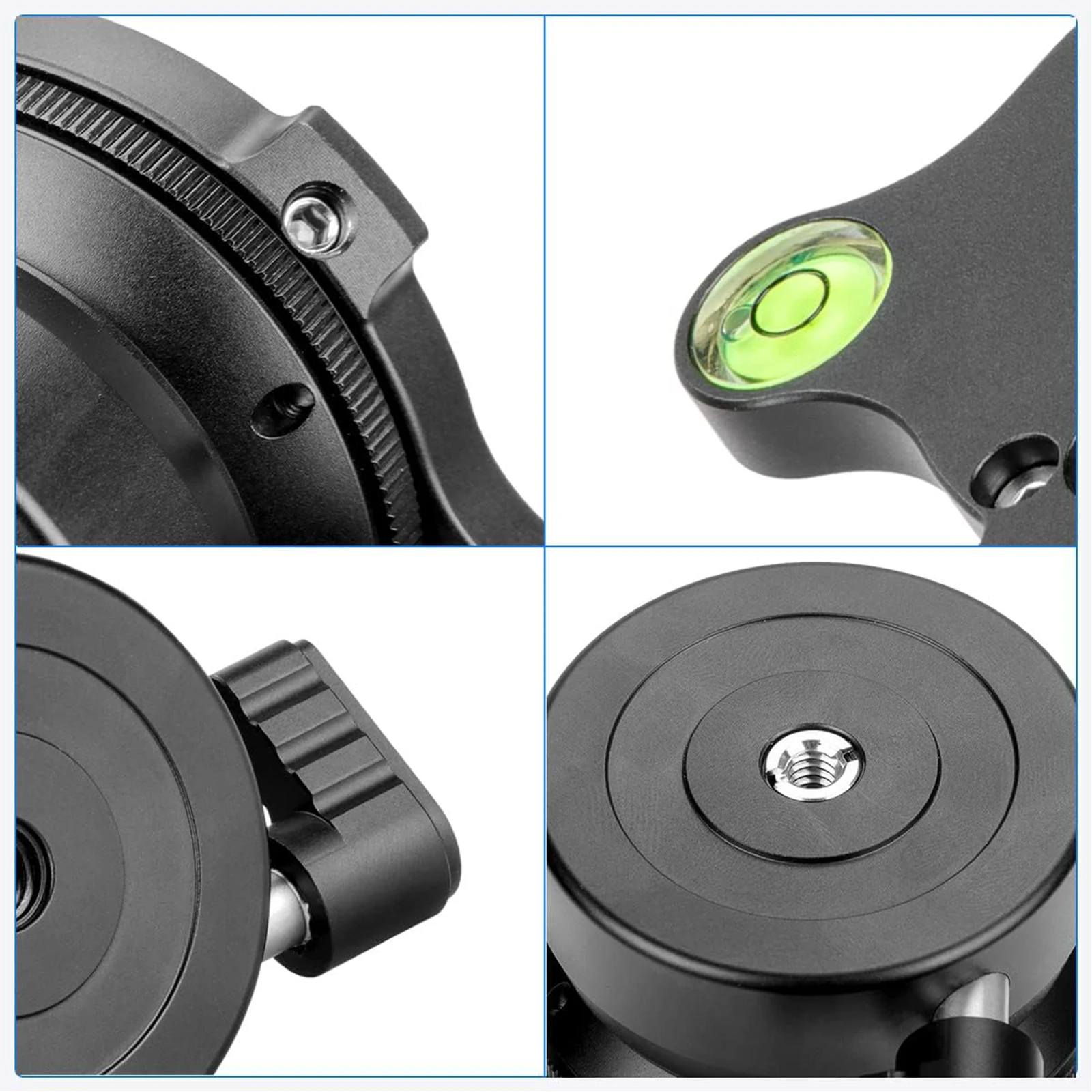 Lanxire Tripod Head Leveling Base Leveling Head Half Ball 1/4" Thread Offset Bubble Level For DSLR Canon Nikon Sony Tripod Ball Head Leveling Base Mount