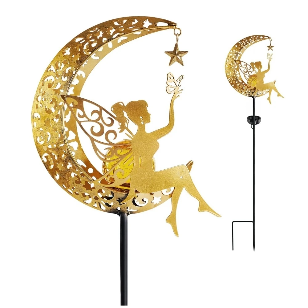 Solar Moon Fairy Lamp Outdoor Garden Iron Flower Fairy Ground Insertion Lamp Lawn Courtyard Decorative Light