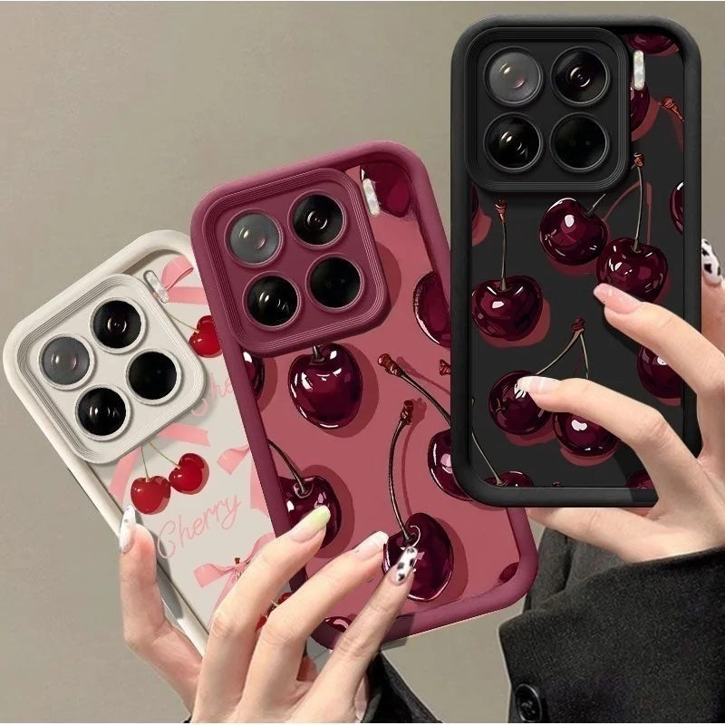 Vintage Wine Red Cherry Bow Print Phone Case Cover