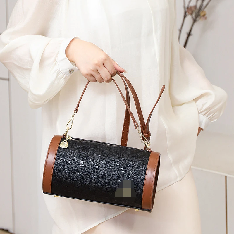 

2023 New Women's Bag Crossbody Bags Bags Fashion Checkered Shoulder Bags Texture Tote Retro Cylinder Armpit Bag