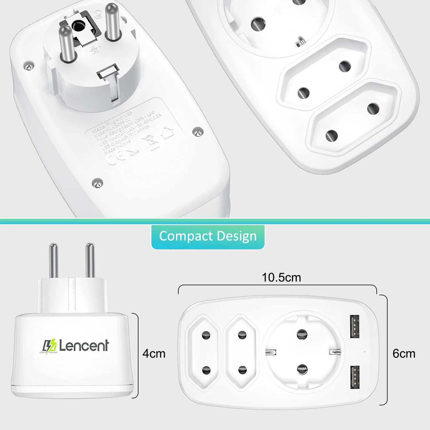 Wall Socket Extender USB Charger 3 AC Outlets 2 USB Ports 4000W Multi Outlet Adapter Home/Office Electrical Socket Power Strip Power Socket Plug Adapter Power Plug Adapter
