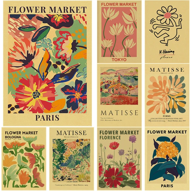 Flower Market Posters Retro Kraft Paper Prints Poster DIY Vintage Home Room Florist Shop Decor Aesthetic Keith Art Wall Painting