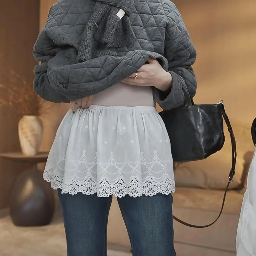Fashion Korean Style All-match Flower Lace Gauze Skirt Y2k Streetwear Elastic Waist Apron Wrap Skirt Short Bottoming Women