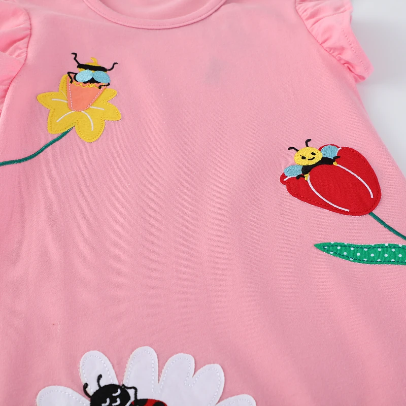 Baby Girls Children's Clothing 2025 Summer Embroidered Cartoon Casual Flowers Bees Dresses Kids Clothes Cotton
