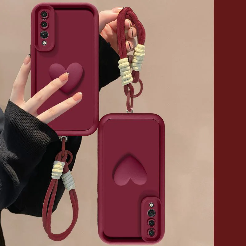 Matte Love Heart Hand Strap Phone Case - Full Package Cover