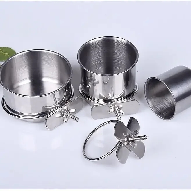 

Миска из нержавеющей стали для попугаев, круглая с подстаканником, подстаканником, подвесной контейнер для еды, искусственная утварь