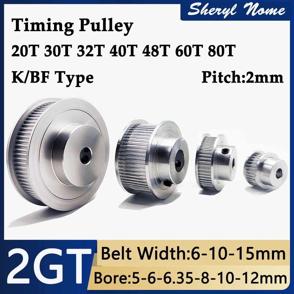 Timing Pulley 3D Printer Parts 2GT GT2 36 40 48 Tooth Teeth Bore 5 6 6.35 8 10 12mm Synchronous Wheels Width 6/9/10/15mm Belt