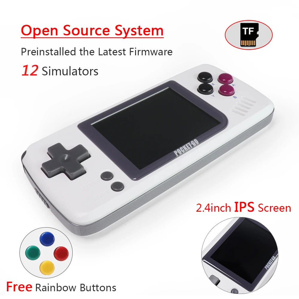 V2 PocketGo Handheld Game Console 2.4inch Screen Retro Game player With 32G TF Card NES/GB/GBC/SNES/SMD PS1 Gaming Consoles Box