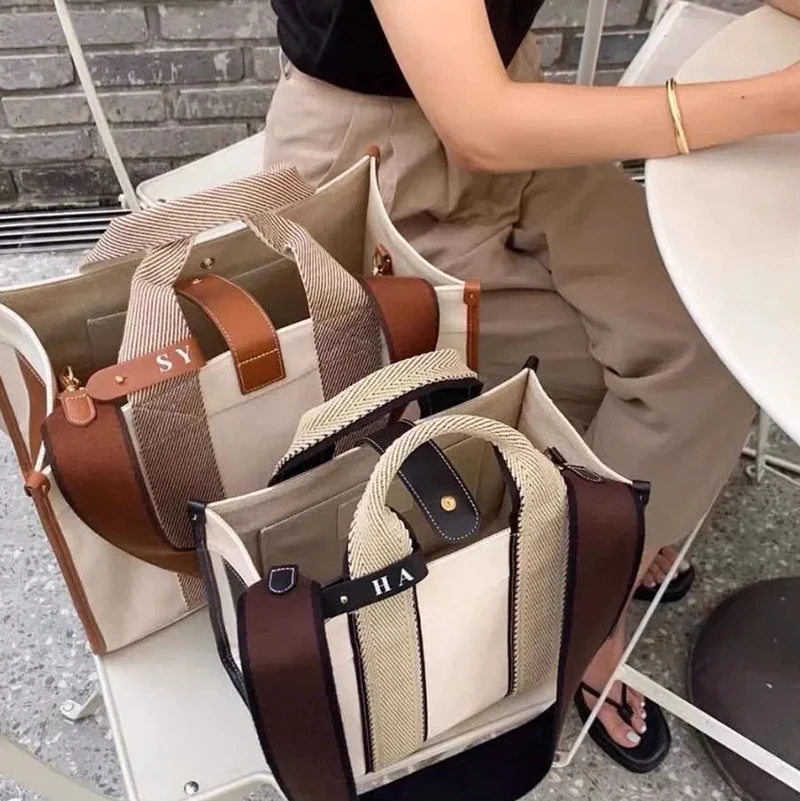 Casual Striped Canvas Large Tote Bag Designer Women Handbags Luxury  Shoulder Crossbody Bags Big Shopper Purse Travel Sac