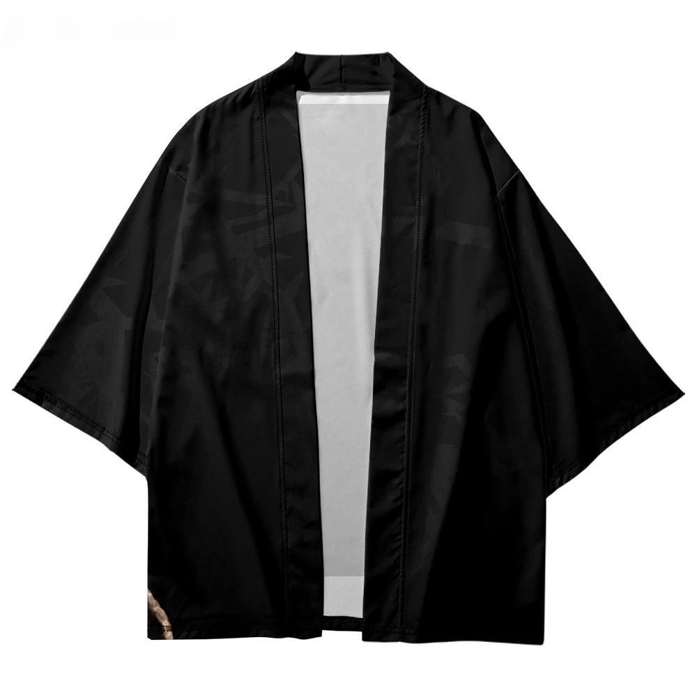 Japanese Traditional Haori Women Men Beach Yukata Clothing Streetwear Print Black Cardigan Kimono Plus Size 6XL 5XL 4XL