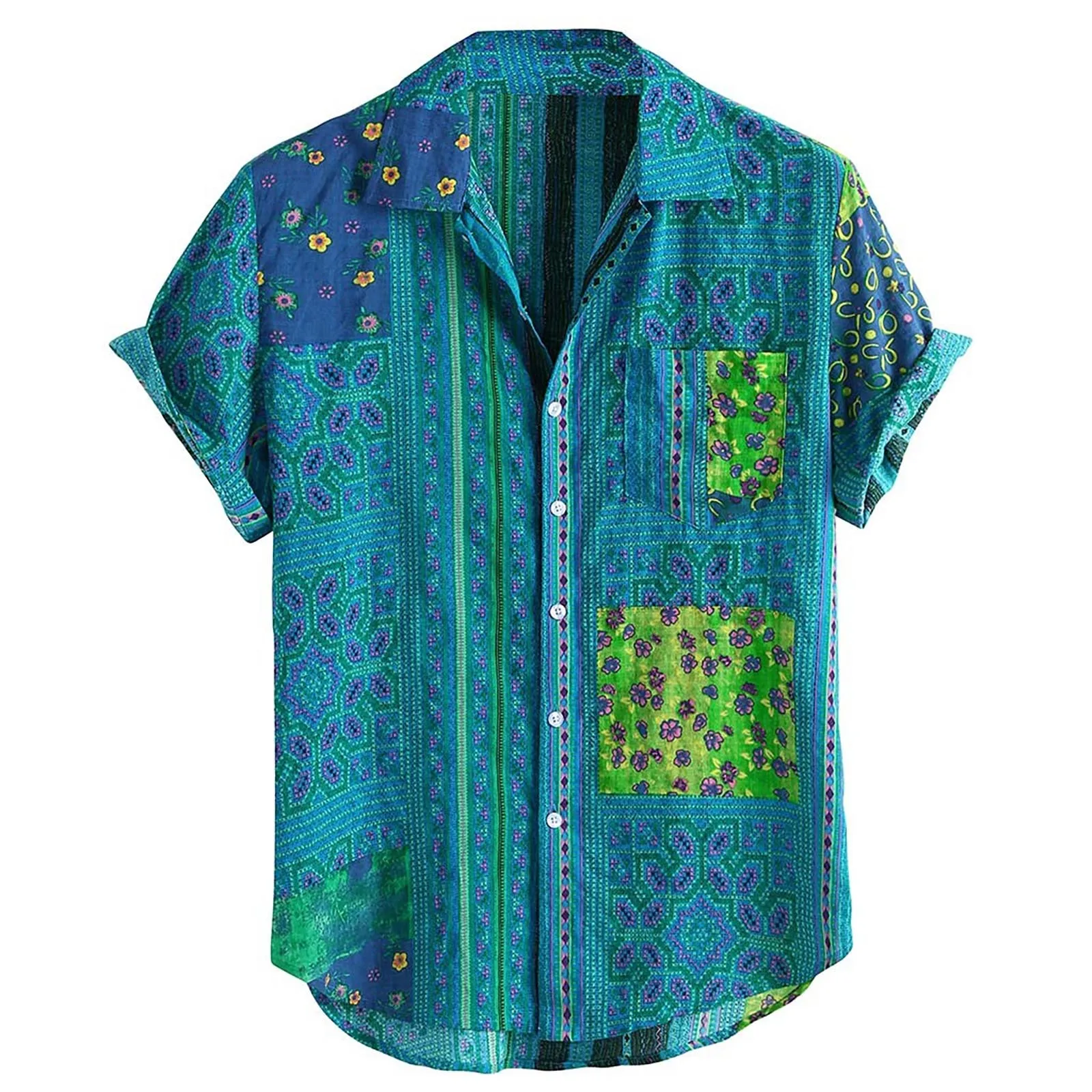 

Luxury Retro Ethnic Shirts For Men Summer Short Sleeve Print Hawaiian Shirt Blouse Elegant Loose Casual Shirt camisa masculina