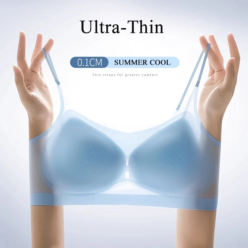 Ultra-Thin Ice Silk Seamless Padded Bra for Women - Elegant Sleep and Lounge Top