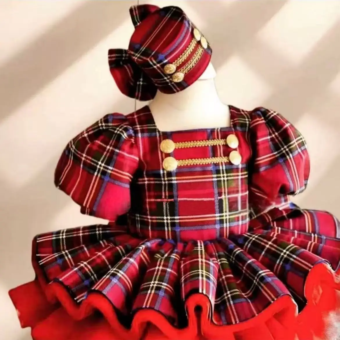 Crimson Heritage Plaid Baby Girls Dress Set - Camel