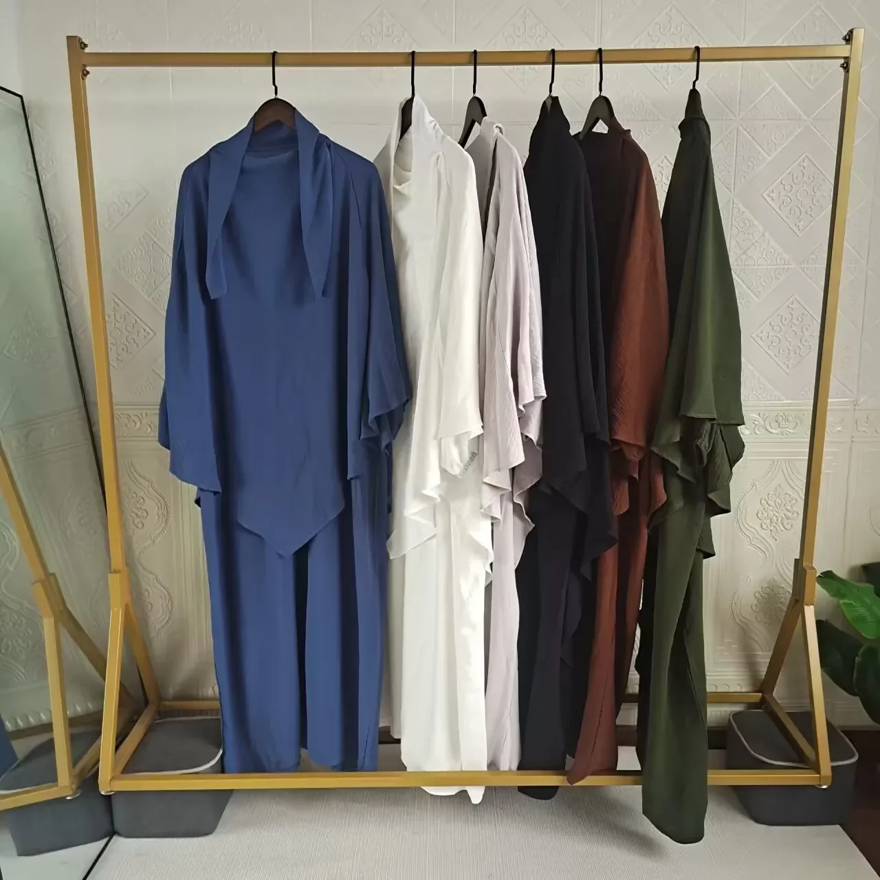 Abaya with Khimar Long Hijab Jilbab 2 Piece Set Matching Muslim Dress Women Ramadan Eid Prayer Garment Niqab Islam Dubai Burqa