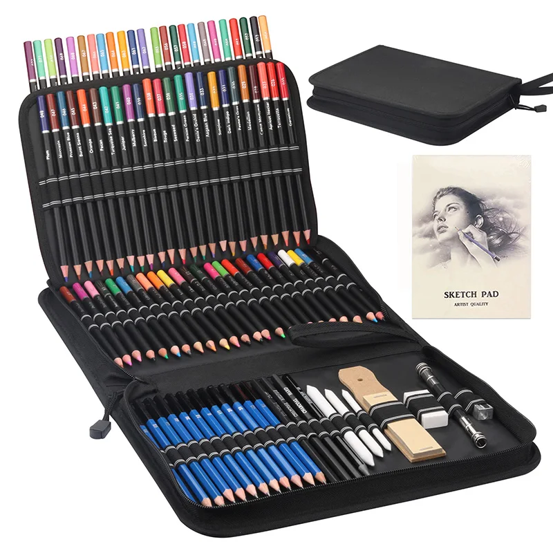 

51/72/96 Pieces Painting Drawing Art Supplies Set Colored pencils Sketch Pencils Charcoal Pencils Paper Stumps With Bag Art Gift