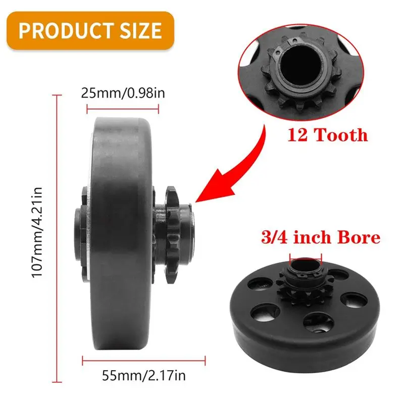 ABTU-클러치 3/4인치 보어 12 톱니 35 체인 포함 미니 바이크, 고카트, 잔디깎이용 2-6.5HP 소형 엔진 성능 향상 부품