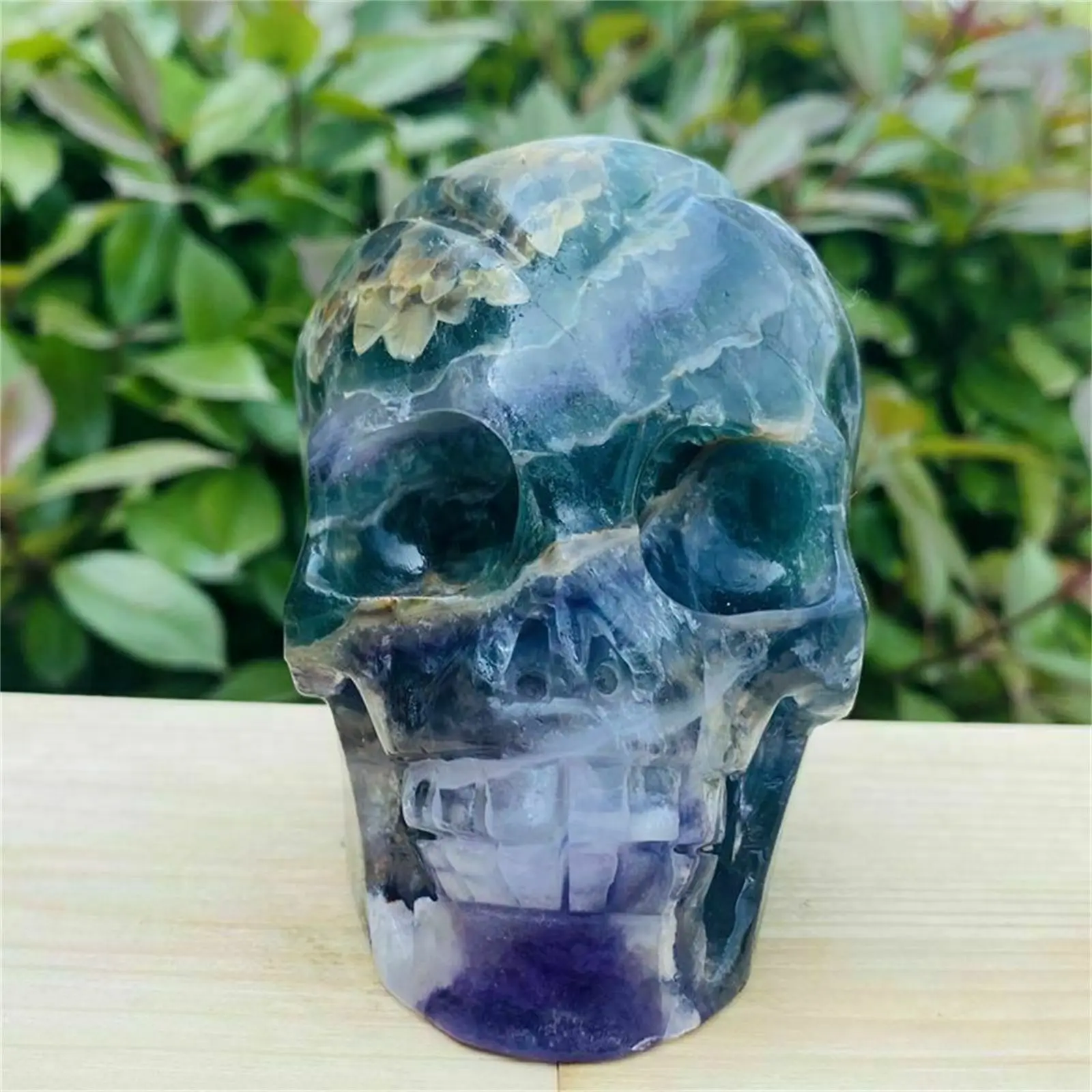 Natural fluorite quartz skull hand carved crystal healing skull 3