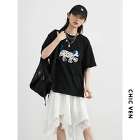 CHIC VEN Women T-Shirts Loose Streetwear Unisex Fun Dog Embroidered Short Sleeve Cotton Girl Tees Female Top Summer 2025 5