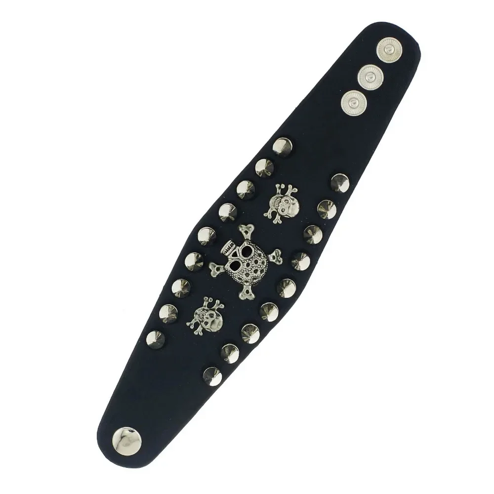 Unique Rock Spikes Rivet Gothic Skeleton Skull Punk Biker Wide Cuff Leather Bracelet S059 bracelet jewelry