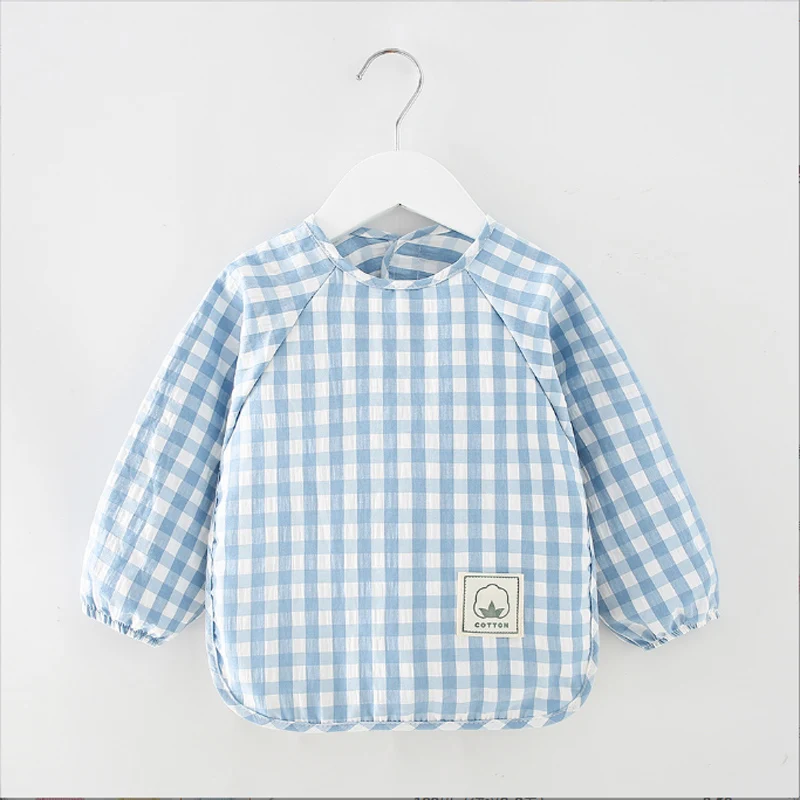 Summer baby Food Overalls Waterproof clothes bibs for boys girls Children's clothing No-Wash Apron  cotton plaid sleeveless bibs 6