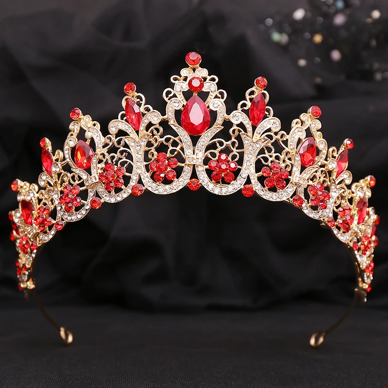 Red Crystal Bridal Crown Princess Diaras Copricapo Prom Bride Diadem Per Accessori Per La Testa Di Gioielli Per Capelli Da Sposa