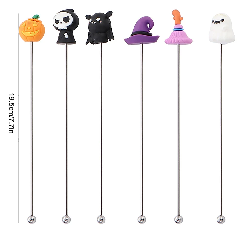 304 Stainless Steel Stirring Rod Halloween Creative Cartoon Milk Tea Coffee Stirrer Long Handled Cocktail Shaker Dessert Tools